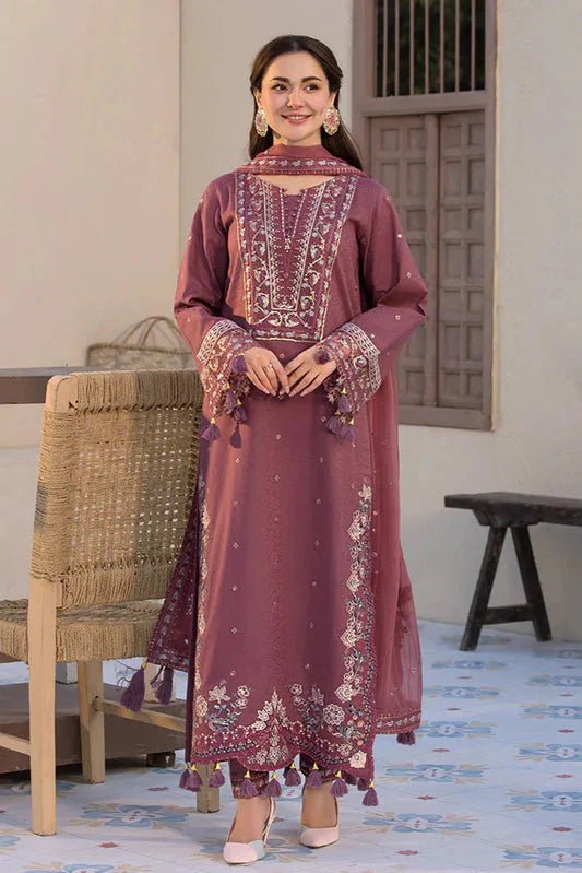 QALAMKAR - 3PC LAWN EMBROIDERED SHIRT WITH JACQUARD WEAVED EMBROIDERED DUPATTA AND COTTON TROUSER 1711 Z-0023
